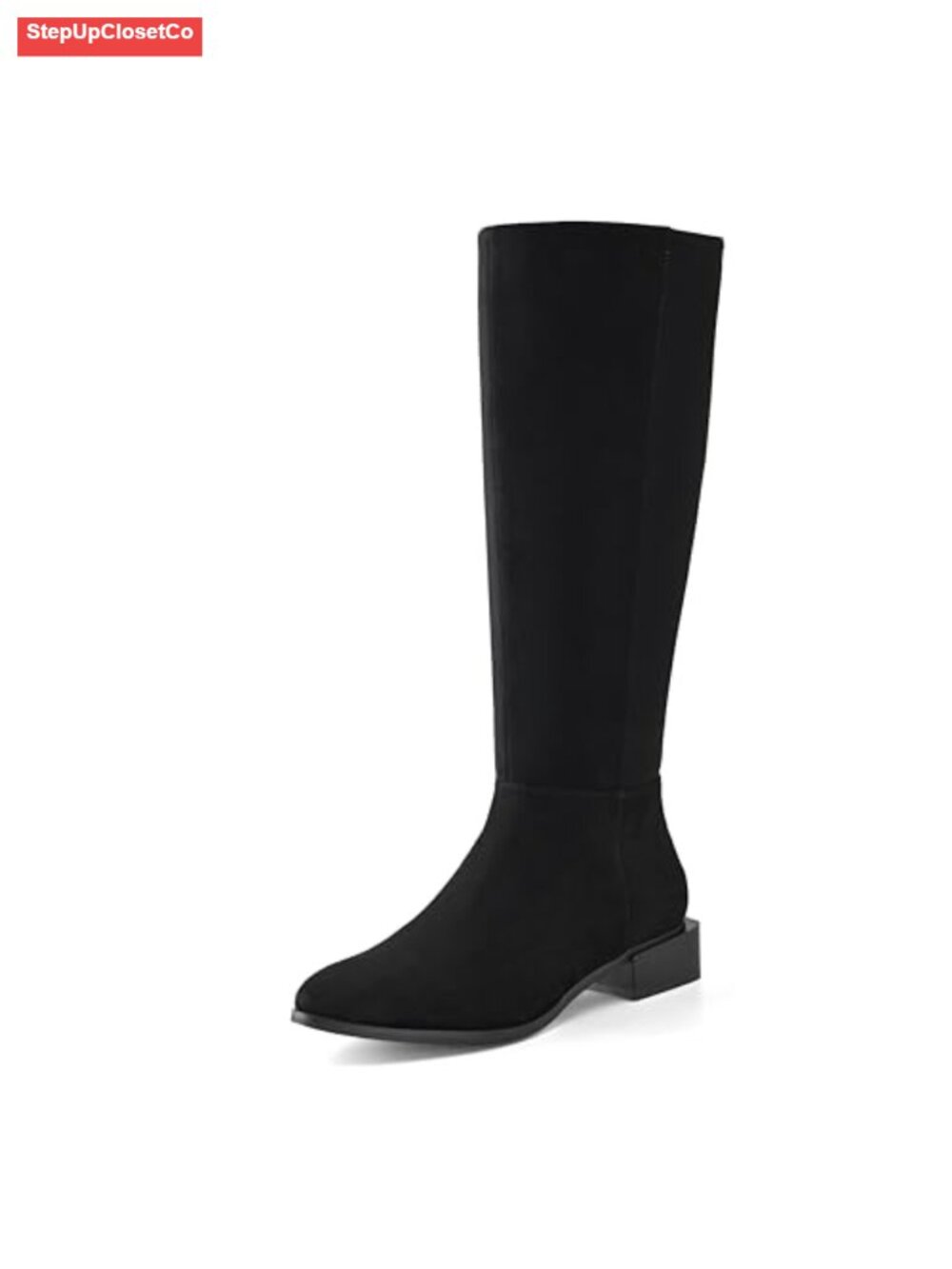 Knee High Boots Chunky Low Heel Pointed Toe Faux Leather Side Zipper